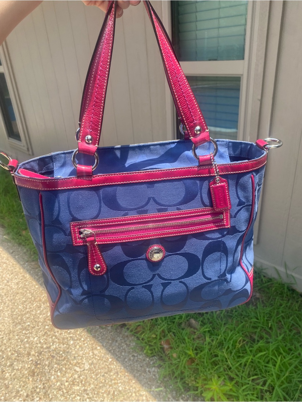 Coach Pink and navy blue laura tote bag - Picture 1 of 11